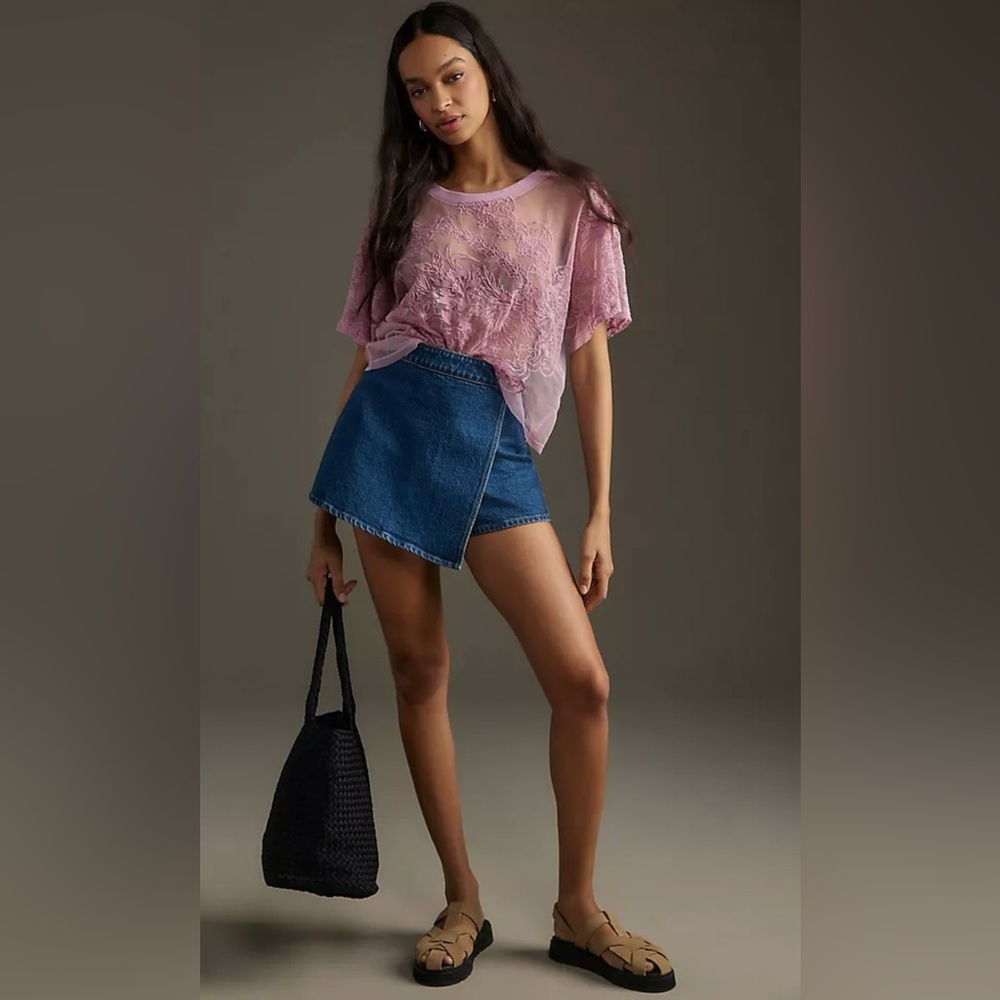 BY ANTHROPOLOGIE
SHORT-SLEEVE
EMBROIDERED MESH
TOP